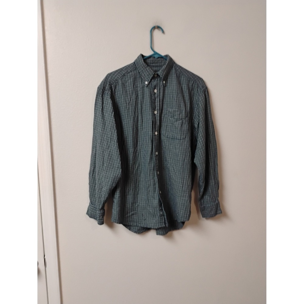 Banana Republic Mens Medium Blue White Micro Check Cotton Button Down Shirt